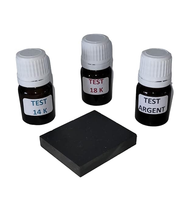 Générique Kit 3 flaconi per spatola test gioielli tester per oro 14 K, 18 K, argento pronto all'uso con pietra di tocco + istruzioni incluse