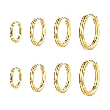 WHGHNCQ 4 Paia di orecchini a cerchio per uomini e donne, leggeri, acciaio inossidabile,cartilagine,cerchio, ipoallergenico,Orecchini Acciaio Inossidabile di Orecchini Cerchio Piccoli 8-14 mm(oro)