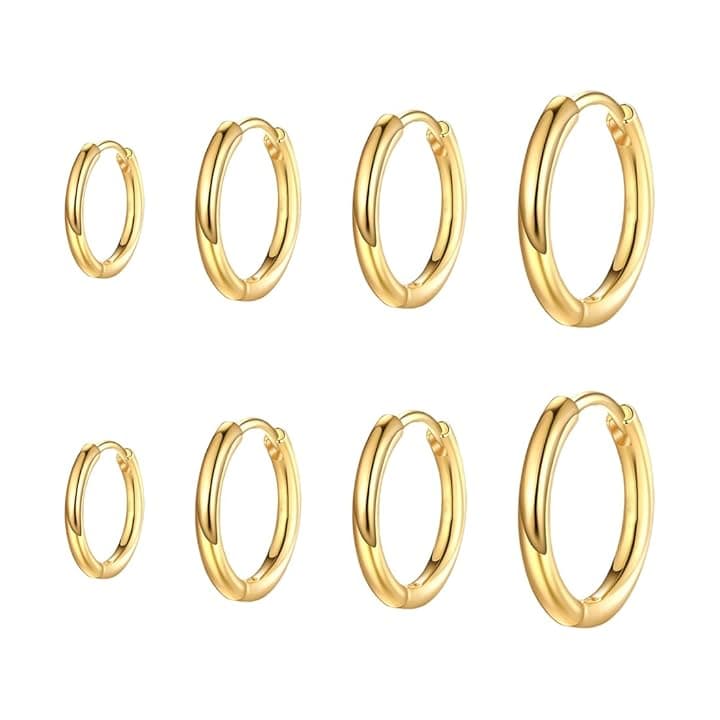 WHGHNCQ 4 Paia di orecchini a cerchio per uomini e donne, leggeri, acciaio inossidabile,cartilagine,cerchio, ipoallergenico,Orecchini Acciaio Inossidabile di Orecchini Cerchio Piccoli 8-14 mm(oro)