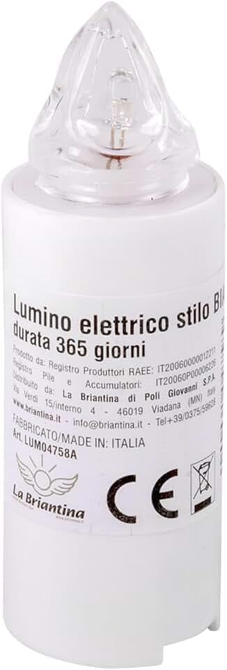 La Briantina Lumino Elettrico a Led Stilo, Durata 365 Giorni, Bianco con Luce Fissa Tremolante, h9.5xø3 cm