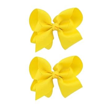 Cosmeria Fiocchi per capelli gialli per ragazze, set da 2 pezzi, fatti a mano in grosgrain con clip di alligatore, perfetti per l'asilo e le idee regalo