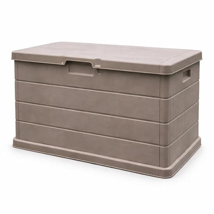 MA MAISON Baule Cassapanca Multiuso 170LT - Esterno, Interno, Apertura Superiore, Effetto Legno, Resina Taupe, Contenitore, Organizzatore, Stoccaggio - (Taupe 170lt)