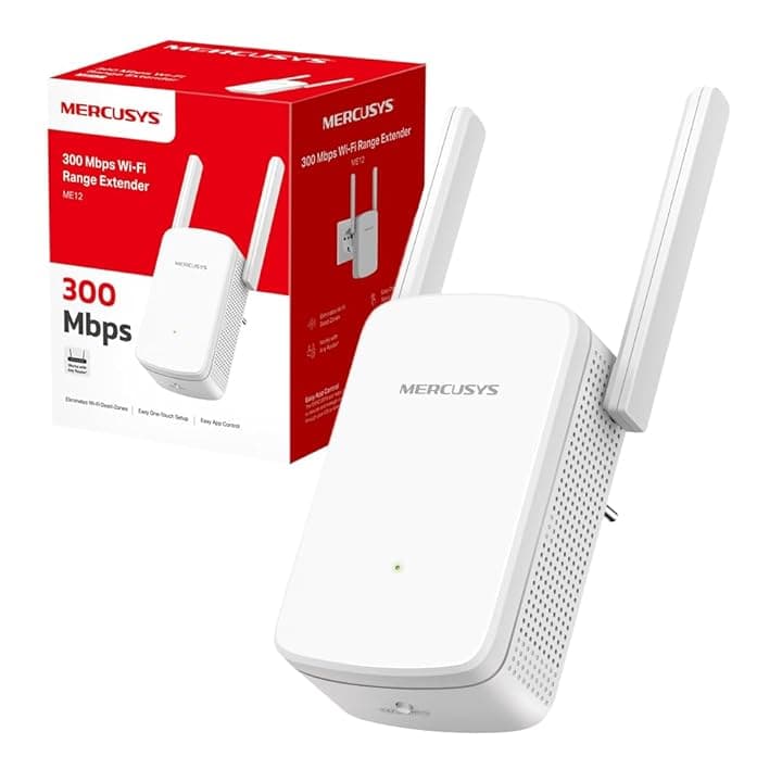 Mercusys TP-Link ME12 Ripetitore WiFi, Velocitร Single Band 300 Mbps, Ripetitore WiFi Potente per Casa, 2 Antenne Esterne, Potenzia Copertura, Amplificatore, WPA3-PSK, Easy Setup