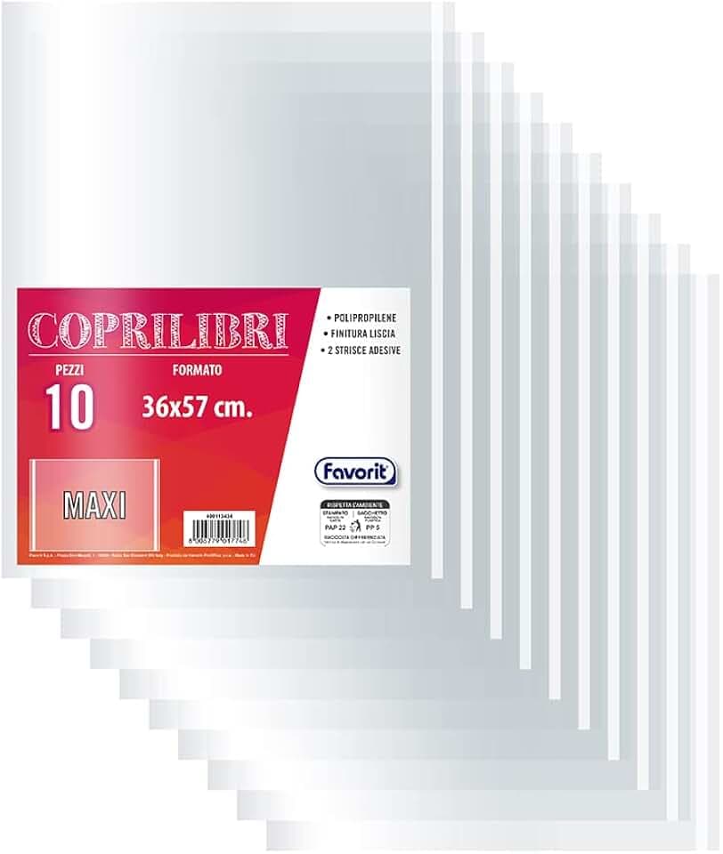 Favorit Coprilibri Formato Maxi 36x57 Trasparenti Finitura Liscia 10 pezzi