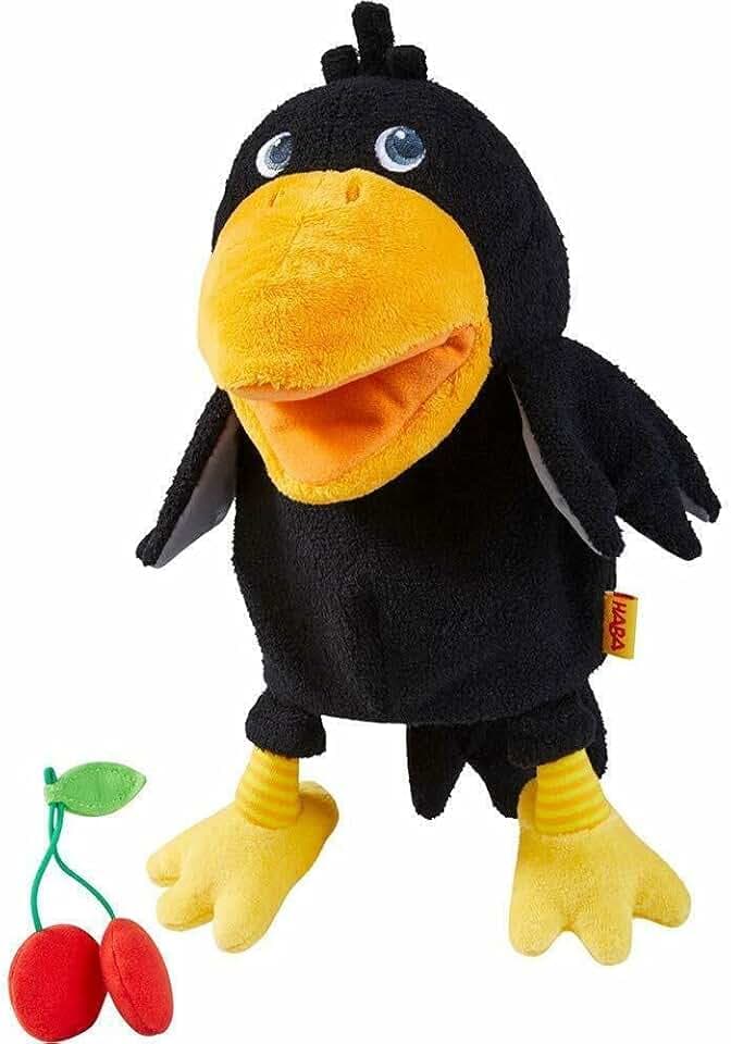 HABA 304203 Hand Puppet Raven Theo, the Cheeky Raven from the Haba Classic Fruit Garden as Cuddly Hand Puppet, Toy from 18 Months