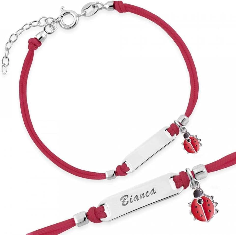 Sakrami Bracciale Argento 925 Bimba Cordoncino Rosso Coccinella Kids Collection + Confezione Regalo Personalizzata - Braccialetto per Nascita Comunione o Battesimo