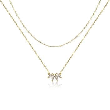 LIHELEI Collane di Donne, Collana a Stratificazione di Foglie Delicate S925 Placcato a Strati Collana con Girocollo con Diamanti Semplici per Donne Gioielli alla Moda Regali