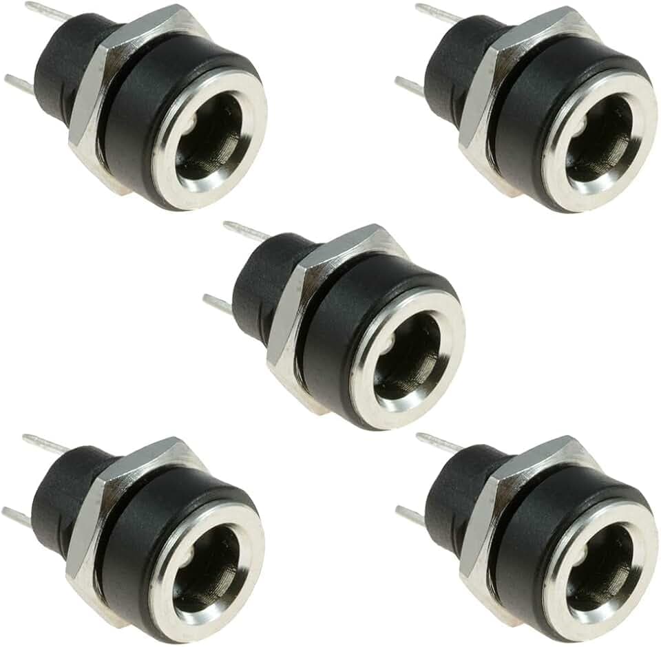 DC 5,5 mm x 2,1 mm Presa jack di alimentazione DC 2 tipo terminale femmina connettore per montaggio a pannello nero 5 pz 3A DC Presa di alimentazione adattatore spina adattatore filettato dado