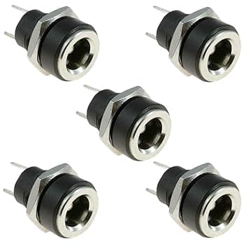 DC 5,5 mm x 2,1 mm Presa jack di alimentazione DC 2 tipo terminale femmina connettore per montaggio a pannello nero 5 pz 3A DC Presa di alimentazione adattatore spina adattatore filettato dado