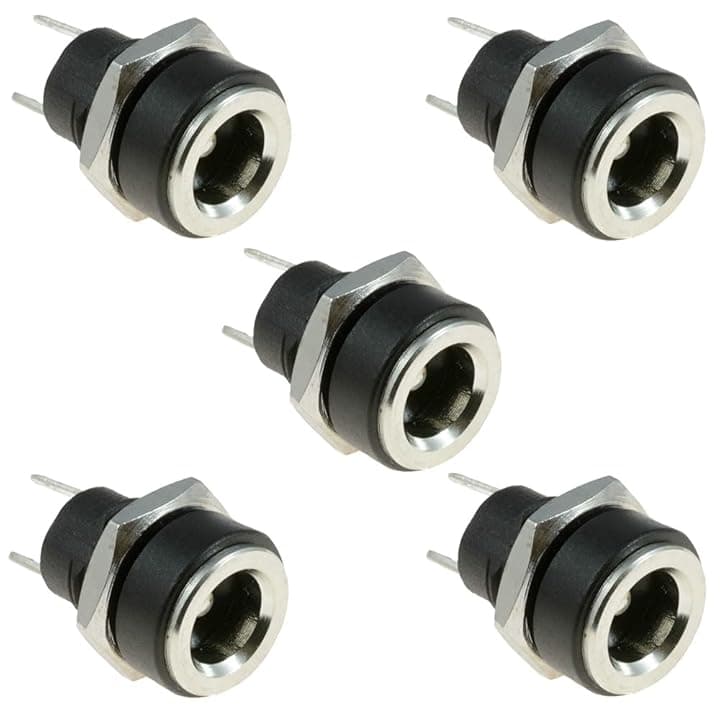 DC 5,5 mm x 2,1 mm Presa jack di alimentazione DC 2 tipo terminale femmina connettore per montaggio a pannello nero 5 pz 3A DC Presa di alimentazione adattatore spina adattatore filettato dado
