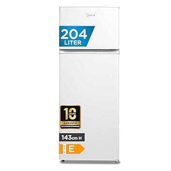 Midea MERT210FGE01 Frigo-congelatori doppia porta 204 L, Congelatore da Montare in Alto, 176kWh/annum, controllo della temperatura regolabile, Luce LED, Bianco