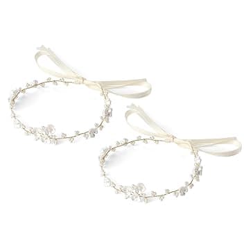 Viojrlly 2 Corona di Fiori per Bambine, Copricapo per la Prima Comunione, Accessorio per Capelli da Damigella d'onore, Corona di Fiori per Matrimonio, Fascia per Capelli con Perle