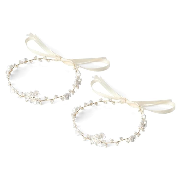Viojrlly 2 Corona di Fiori per Bambine, Copricapo per la Prima Comunione, Accessorio per Capelli da Damigella d'onore, Corona di Fiori per Matrimonio, Fascia per Capelli con Perle