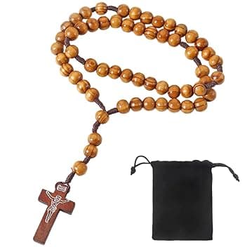 NOPKESV NOPKESV Rosario San Benedetto in Legno d'Ulivo, Cattolico Medaglia - Collana Uomo Fatto a Mano da Gerusalemme