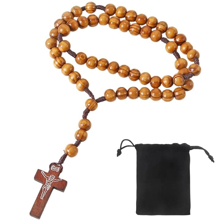 NOPKESV NOPKESV Rosario San Benedetto in Legno d'Ulivo, Cattolico Medaglia - Collana Uomo Fatto a Mano da Gerusalemme