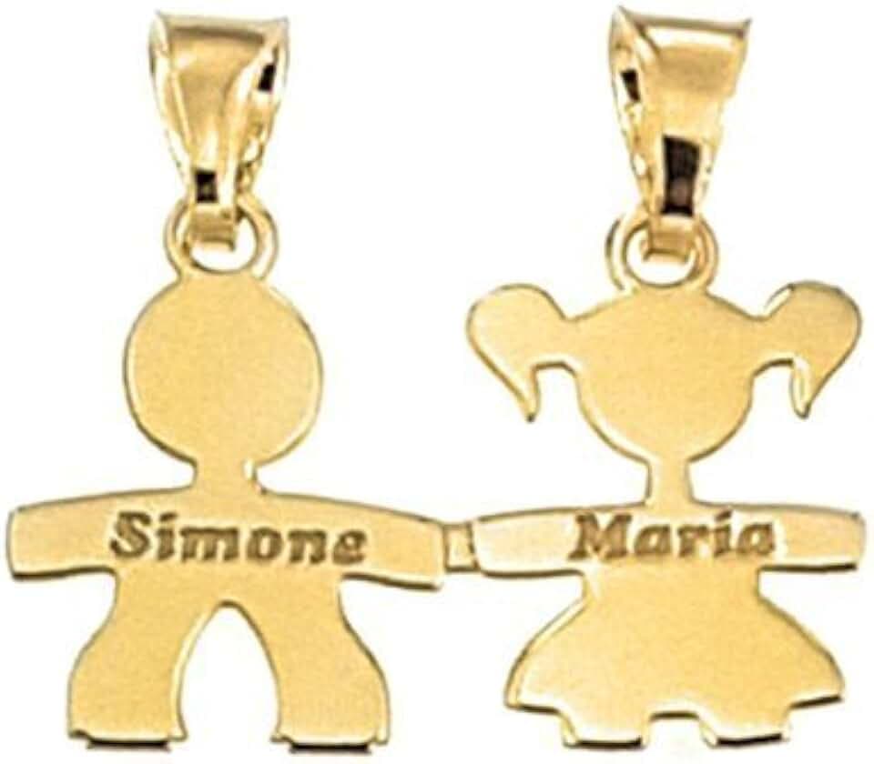 Moun Jewels 2 ciondoli a forma di 2 bambini da dividere, bimbo e bimba, in argento 925. Incisione gratuita. Originale MOUN.