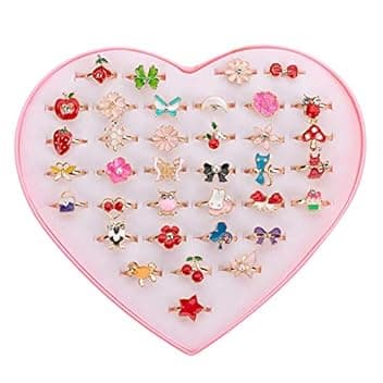 ACTOYS Set di Anelli Gioiello Regolabili per Bambine e Ragazze - 36 Pezzi per Feste di Compleanno