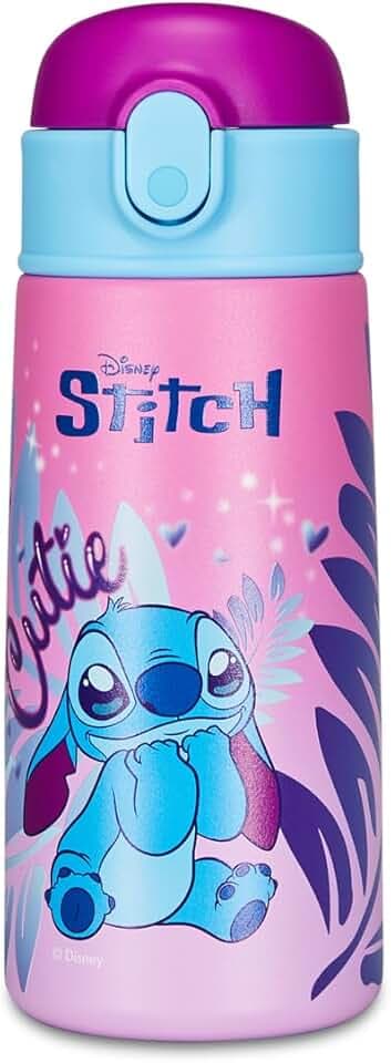Seven Borraccia Termica Borraccia LILO & STITCH - per Bambini con Cannuccia 460 ML NO PBA- Asilo, Scuola Elementare - Acciaio Inox, Mantenimento Temperatura fino a 24h