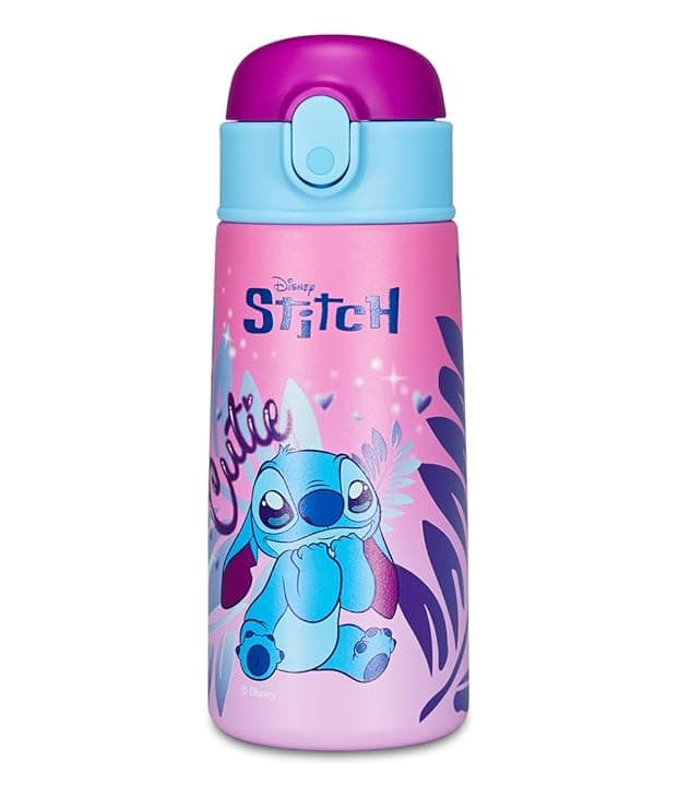 Seven Borraccia Termica Borraccia LILO & STITCH - per Bambini con Cannuccia 460 ML NO PBA- Asilo, Scuola Elementare - Acciaio Inox, Mantenimento Temperatura fino a 24h