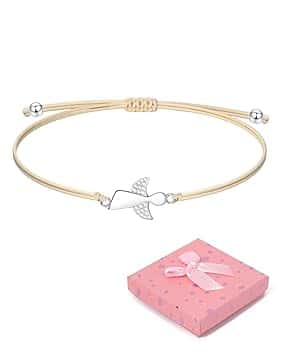 CULEB Bracciale con angelo custode in argento,bracciale bambina, Corda intrecciata regolabile Ideale per comunione, battesimo, cresima Regalo per ragazze e donne,con confezione regalo,Giallo
