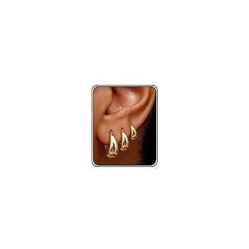 Chriscoco 3 Paia Orecchini Cerchio Donna Orecchini Cerchio Oro Placcato 14K Orecchini Cerchio Argento Ipoallergenico Orecchini a Cerchio Piccoli per Fori Multipli