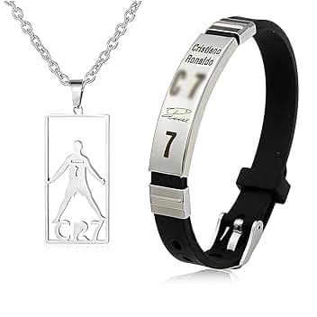 JUGUTA JUGUTA Cr7 Set Di Collane Con Ciondolo A Forma Di Stella Del Calcio, Regolabile, In Acciaio Inox, In Silicone, Per Uomo, Regalo Per I Tifosi Di Calcio, Acciaio Inossidabile Adjustable