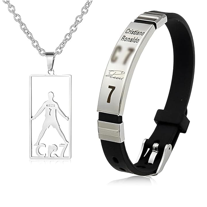 JUGUTA JUGUTA Cr7 Set Di Collane Con Ciondolo A Forma Di Stella Del Calcio, Regolabile, In Acciaio Inox, In Silicone, Per Uomo, Regalo Per I Tifosi Di Calcio, Acciaio Inossidabile Adjustable
