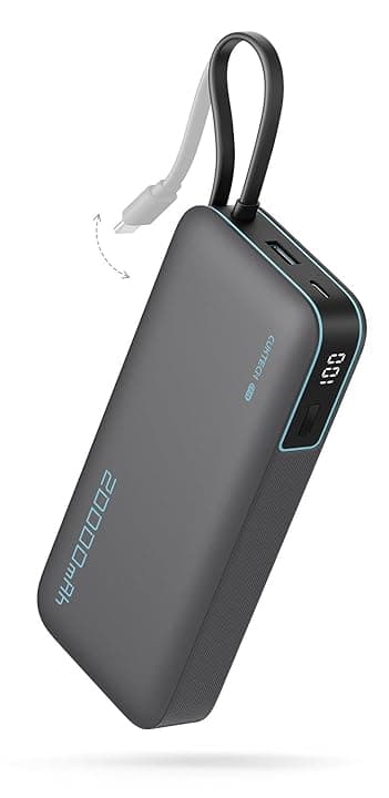 CUKTECH 45W 20000mAh Power Bank con Cavi Integrati, Ricarica Rapida Batteria Esterna con 2 Porte, Display Digitale, USB C Caricatore Portatile Caricabatterie per MacBook Air, Galaxy S23, iPhone 17 Pro ClimatePartner certified