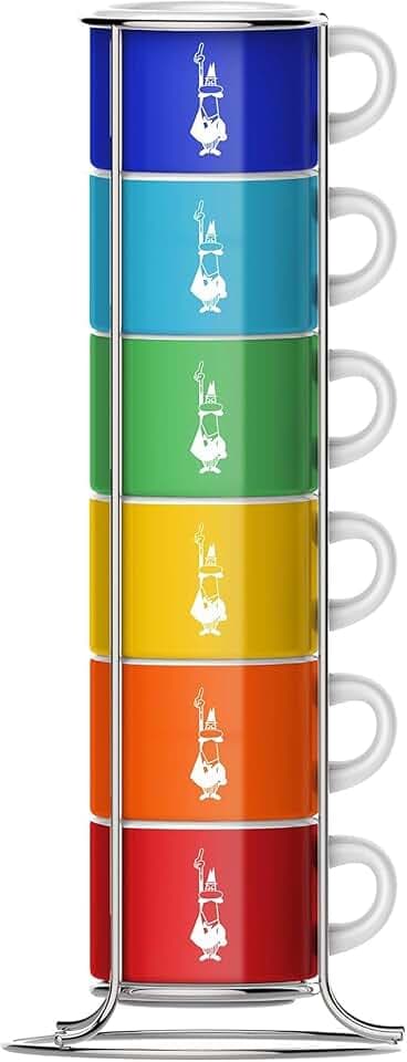 Bialetti Sei Tazzine Impilabili, Multicolore, Porcellana, Multicolore, 9 x 9 x 28.5 cm, 450 grammi
