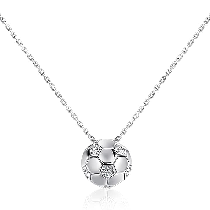 Patelai Collana con Ciondolo di Calcio Catenina con Pendente a Forma di Pallone di Calcio Inciso Collanina di Catena con Strass Regalo per Donna Uomo Gioielli Sportivi (Argento, Calcio)