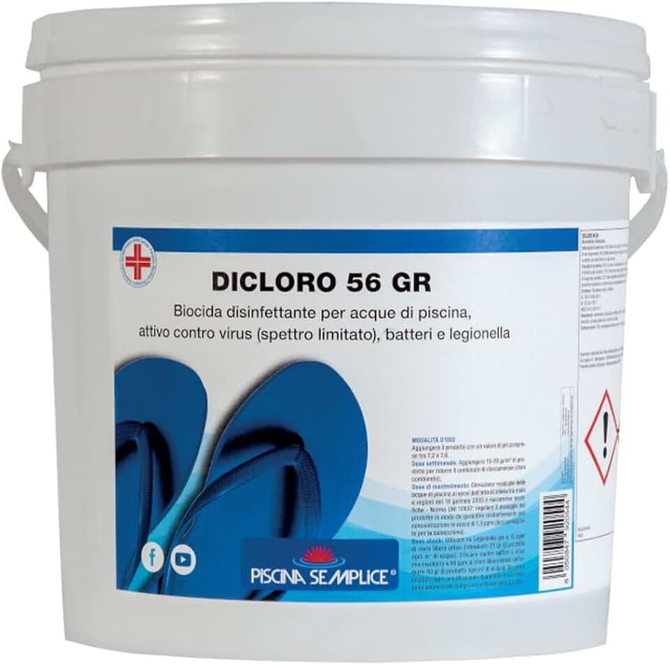 Piscina Semplice Dicloro Granulare 56 – Cloro Rapido per Trattamento Acqua Piscina, Ideale per Mantenere l’Acqua Limpida e Pulita, Formato 5 kg