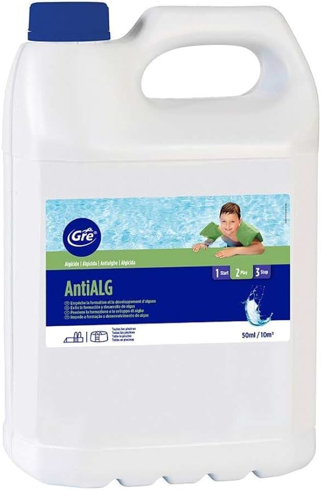 Gre - 76008 Antialghe Concentrato Liquido per Piscine 5L – Trattamento Algicida Preventivo per la Manutenzione dell’Acqua, Azione Prolungata