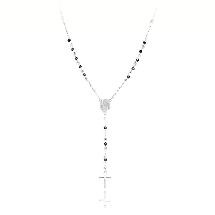 SAGA GIOIELLI COLLANA ROSARIO SFERE NERE ARGENTO ACCIAIO