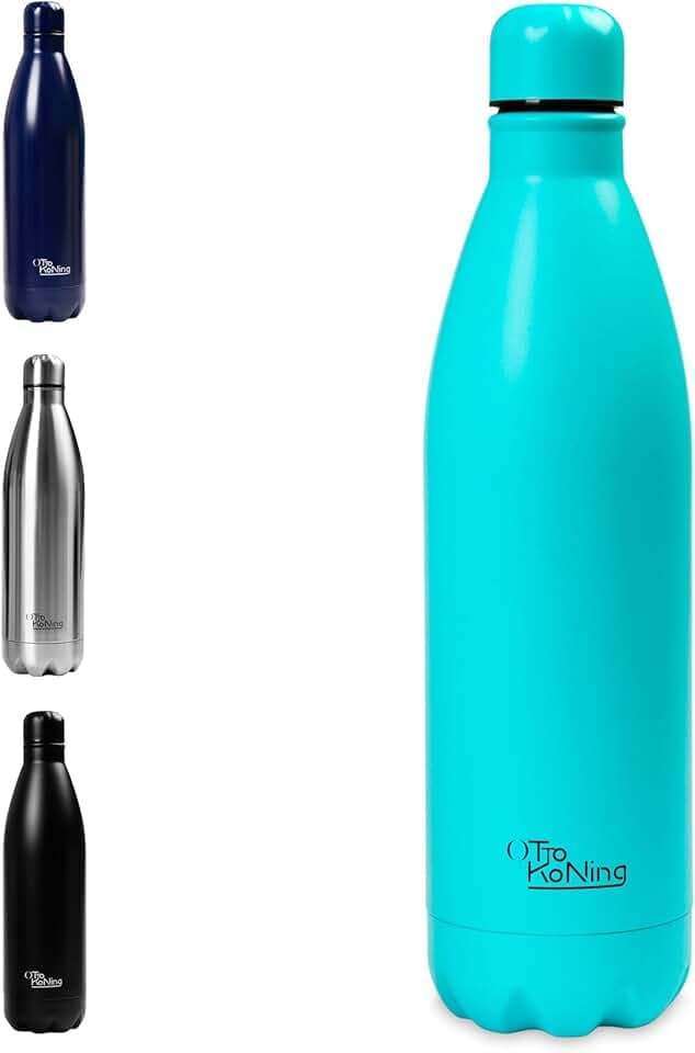 Borraccia Termica 1 Litro Otto Koning, Bottiglia Termica 1L in Acciaio Inox 18/8, Doppia Parete Sottovuoto, Freddo 24h Caldo 12h, Senza BPA e Ftalati, a Prova di Perdite, Senza Sapore Metallico