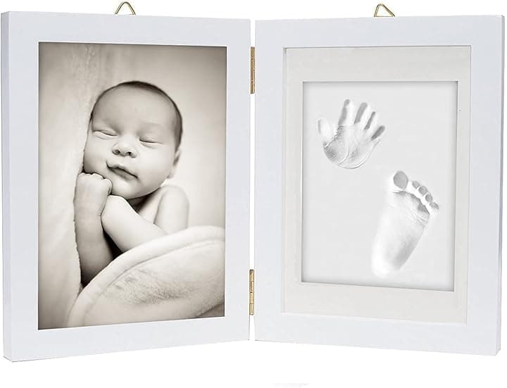chuckle - Kit Impronta Neonato di Mani e Piedi - Stampo Morbido e Sicuro con Una Cornice in Ottimo Legno e Coperchio in Vetro Acrilico