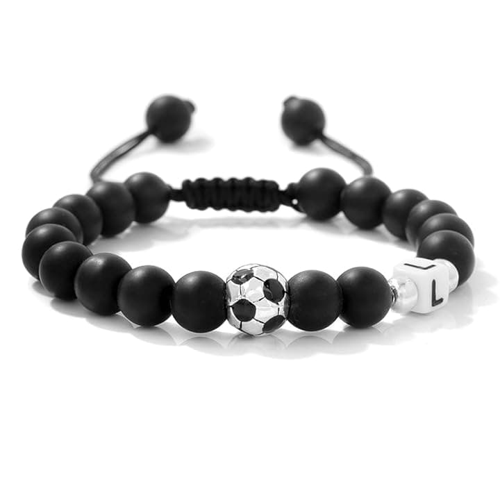 YUPZAR Braccialetto da calcio per ragazzi con lettera iniziale(M), ciondolo per tifosi di calcio, in pietra naturale, per figlio,cresima ragazzo, regalo di compleanno, regalo di Natale per ragazzi