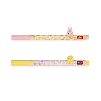 Legami - Set di 2 Penne Gel Lovely Friends, Hoppy Easter, Edizione Limitata, Animaletto Decorativo Rimovibile e Ricombinabile, Evita il Rotolamento, Inchiostro Rosa e Viola