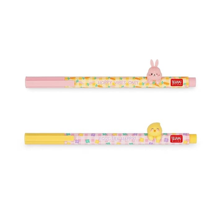 Legami - Set di 2 Penne Gel Lovely Friends, Hoppy Easter, Edizione Limitata, Animaletto Decorativo Rimovibile e Ricombinabile, Evita il Rotolamento, Inchiostro Rosa e Viola