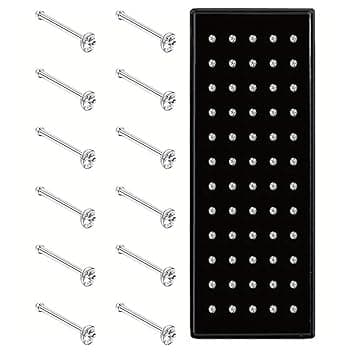 JEXOWIQ 60 Pcs Piercing Naso Brillantino, Acciaio Inossidabile, Forma di I, Cristallo, Ipoallergenico, Orecchini Naso