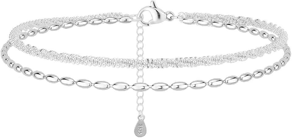 QEQSHQO QEQSHQO Cavigliera Donna Argento 925, Elegante e Impermeabile, Regolabile, Cavigliera in Argento Sterling per Spiaggia e Uso Quotidiano