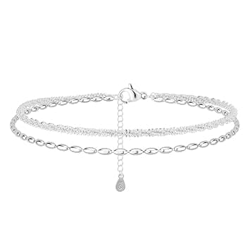 QEQSHQO QEQSHQO Cavigliera Donna Argento 925, Elegante e Impermeabile, Regolabile, Cavigliera in Argento Sterling per Spiaggia e Uso Quotidiano