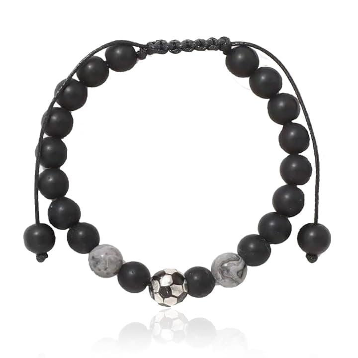 BAUCH Bracciale Bambino 1 Pezzo Bracciale Intrecciato Nero Opaco a Tema Calcio(Per Tifosi di Calcio Quotidiano & Regalo )
