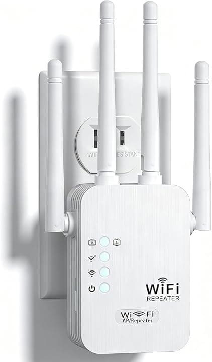 Ripetitore WiFi 1200 Mbps, 5GHz/2.4GHz Dual-Band Wireless Extender Potente, WiFi Amplificatore con 4 Antenne, Porta Gigabit Ethernet, WPS, Supporta 3 Modalità, Compatibile con Tutti i Box Internet