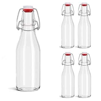 Set 6 Pezzi Bottiglia Costolata vuota Acqua e vino Vintage Milly 500cc (Mezzo litro) Elegante MODERNO con Tappo Meccanico ermetico per Acqua Bevande Preparazione e conserva Cocktail