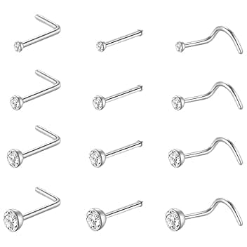 JEYORZY JEYORZY 12 Pezzi Piercing Naso Ipallergenico perno nasale, Piercing Naso per Donna, Piccolo Piercing Forma perno nasale Brillantino per Donne Uomini Piercings Nostril, Nostril Piercings Gioielli