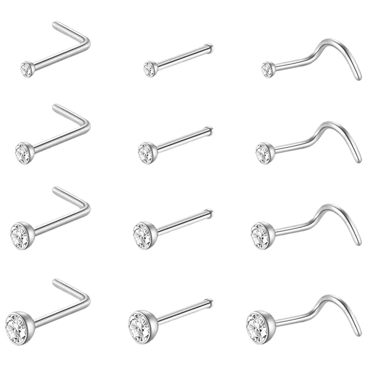 JEYORZY JEYORZY 12 Pezzi Piercing Naso Ipallergenico perno nasale, Piercing Naso per Donna, Piccolo Piercing Forma perno nasale Brillantino per Donne Uomini Piercings Nostril, Nostril Piercings Gioielli