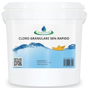 acquaverde | Cloro Granulare per Piscina 56% Rapido 10 kg, Dicloro Stabilizzato a Rapida Dissoluzione per Trattamento Shock, Mantenimento, Iperclorazione, Pulizia ed Igiene dell'Acqua di Piscine