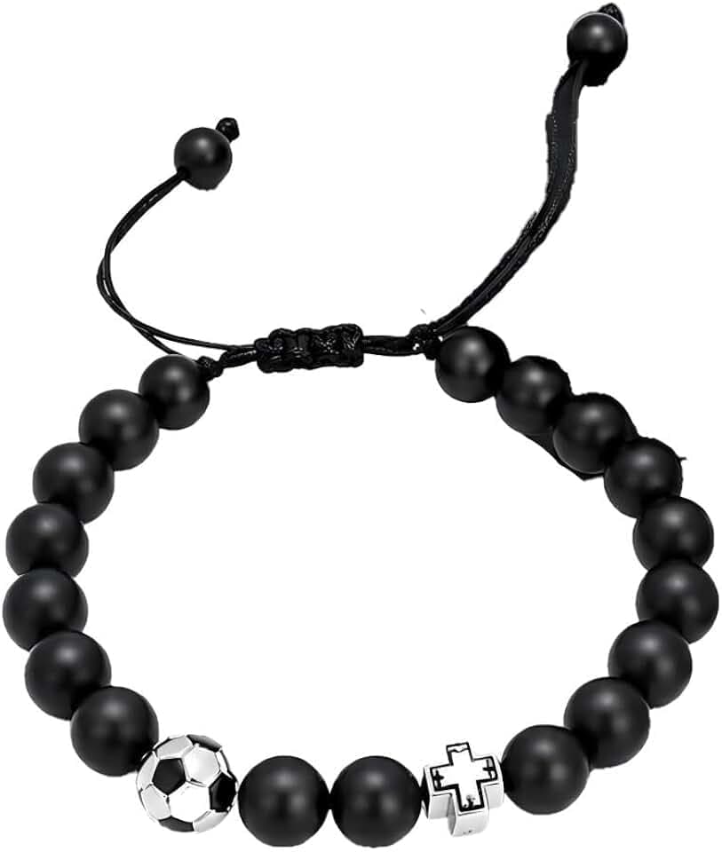 DONFORTLY Braccialetto calcio con messaggio motivazionale, regalo per ragazzi e giovani appassionati, accessorio sportivo con pelle sintetica, confezione regalo completa con card ispirazionale e box n