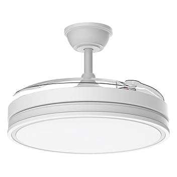 Airwit 106cm Ventilatore da Soffitto con Luce e pale retrattili, Silenzioso Lampada Ventilatore da Soffitto con Telecomando e Motore DC per Camera da Letto, Cucina, Soggiorno, 6 Velocità (Bianco Pro)