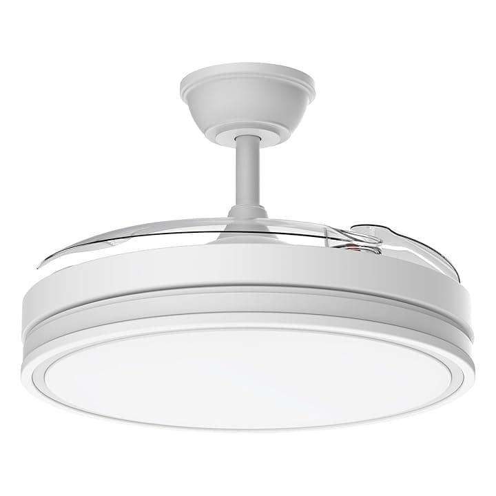 Airwit 106cm Ventilatore da Soffitto con Luce e pale retrattili, Silenzioso Lampada Ventilatore da Soffitto con Telecomando e Motore DC per Camera da Letto, Cucina, Soggiorno, 6 Velocità (Bianco Pro)